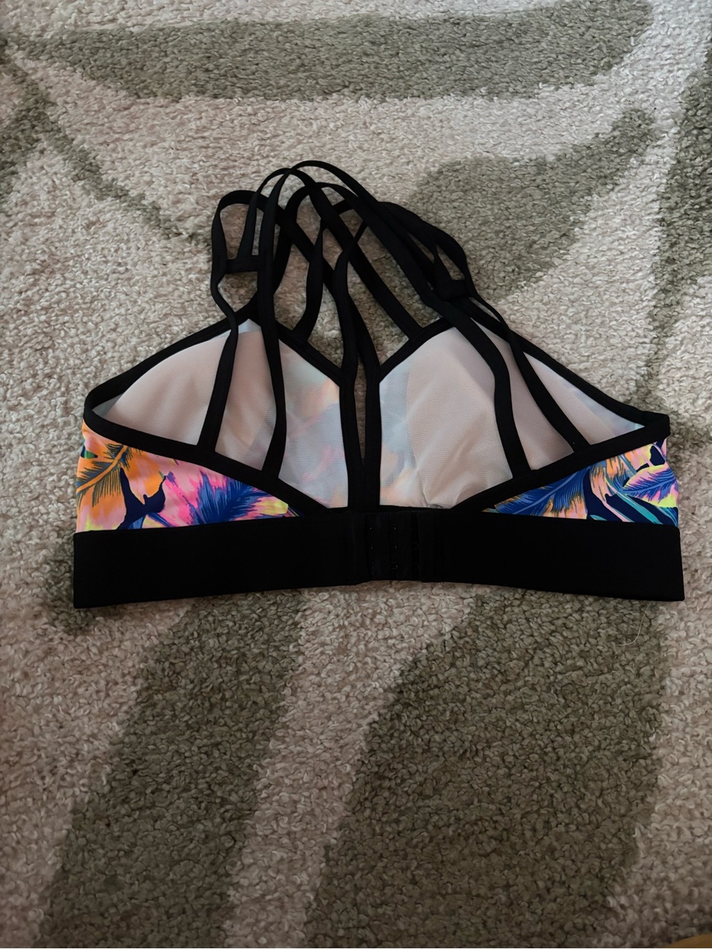 Victoria's Secret PINK Multicolor Neon Tropical Sports Bra with Black Trim - Picture 6 of 10